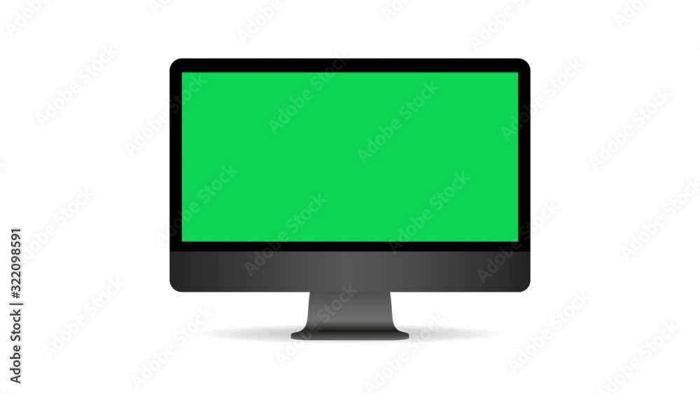 Monitor with green screen on white background animation 4k video Monitor with green screen on white background animation 4k video