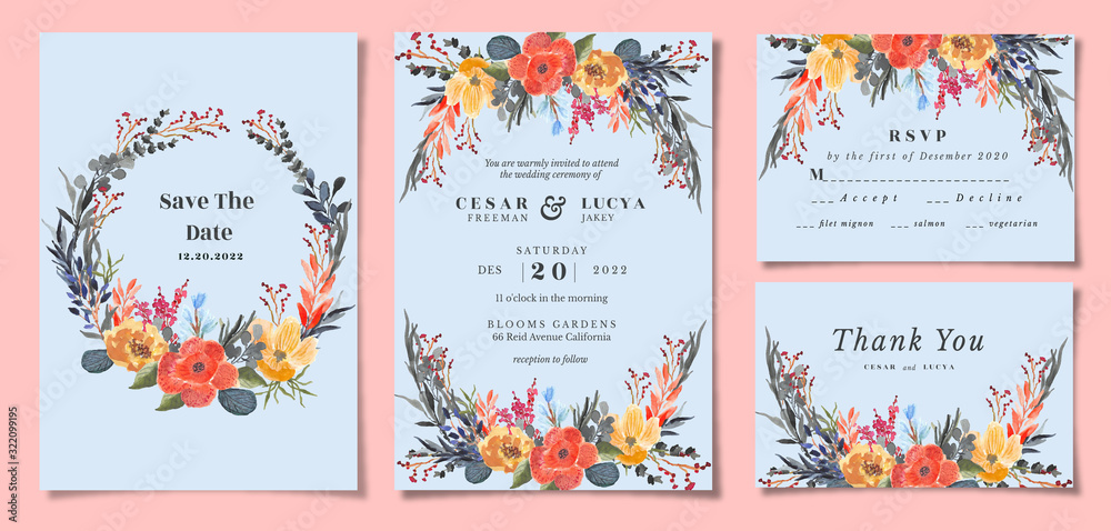 Plakat Wedding invitation suite with tropis floral watercolor