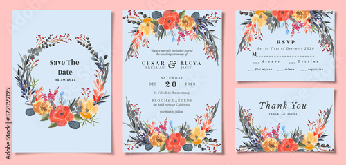Wedding invitation suite with tropis floral  watercolor
