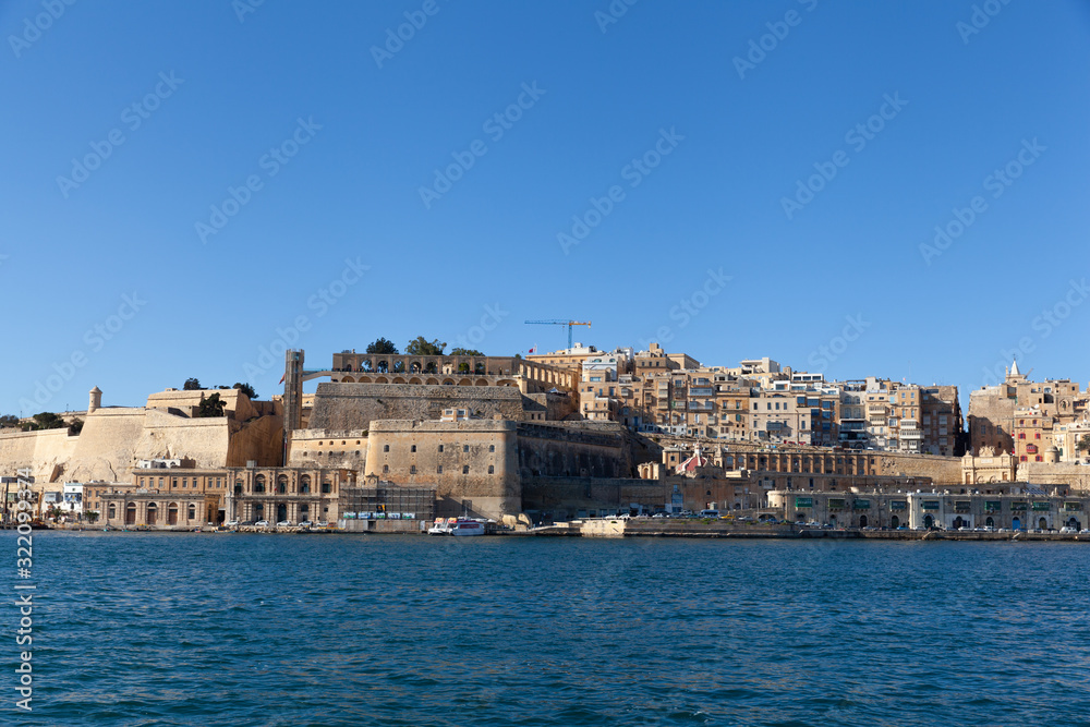 Barakka Lift and panoramic view of Valletta, Malta