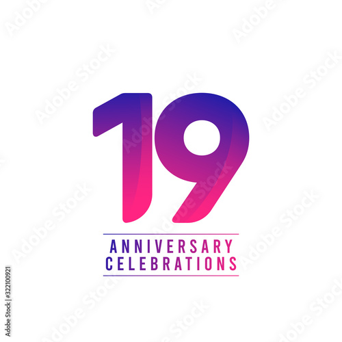 19 Years Anniversary Celebrations Vector Template Design Illustration