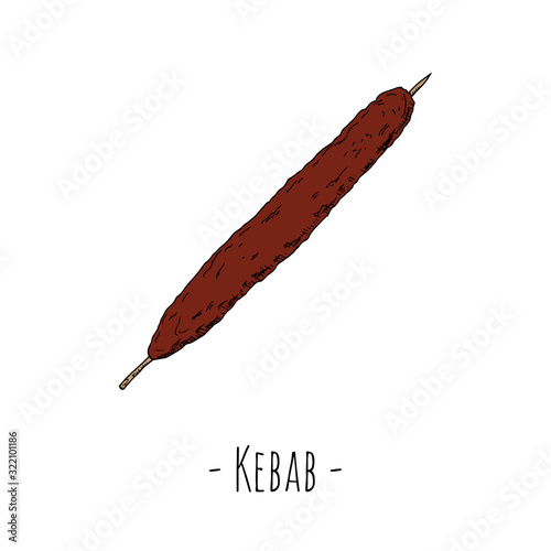Kebab. Hand-drawn illustration. Isolated object on a white background. Vector.