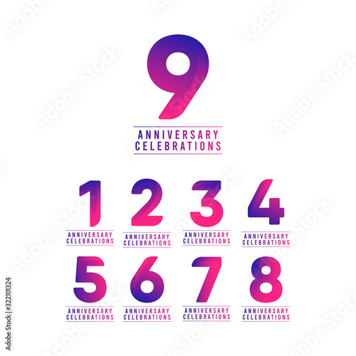 9 Years Anniversary Celebrations Vector Template Design Illustration