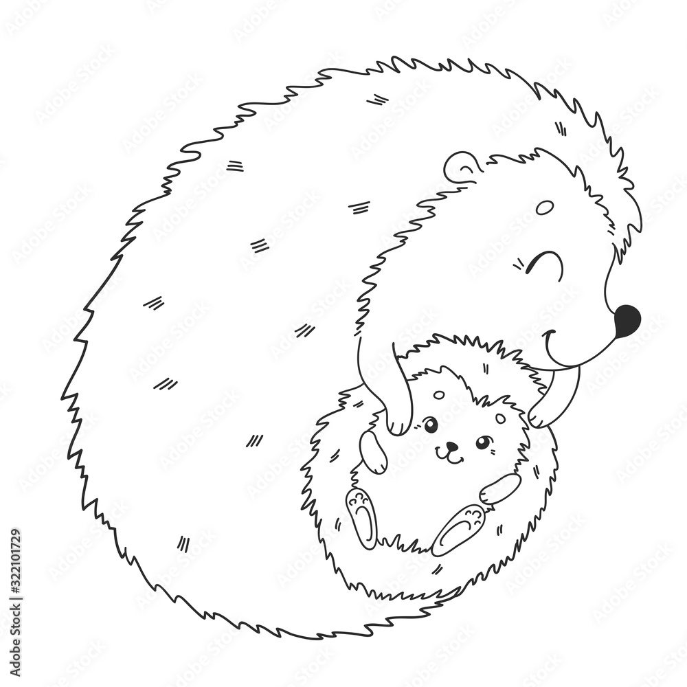 Coloring page with cute hedgehog. Mother and baby Stock Vector | Adobe ...