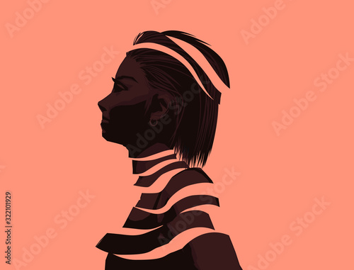 A fragmented women. Mental wellbeing and issues concept. People vector illustration.