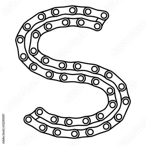 s, letter is made of chain, black and white vector clip art