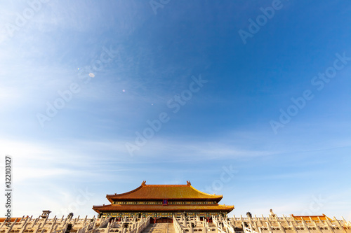 Forbidden City over clear blue sky, well-known as Palace Museum, Beijing, China
