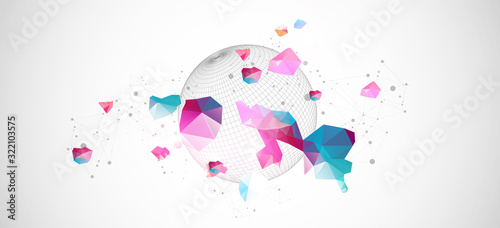 Abstract sphere background with plexus effect. 3D surface.