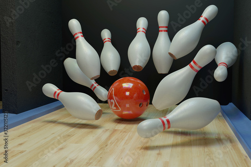 Bowling background  strike. 3d render