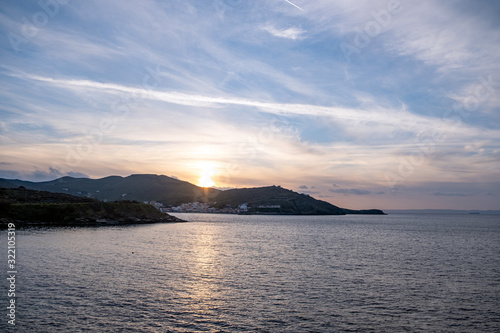 Sunset over Aegean sea  blue sky background  Kea island  Greece.