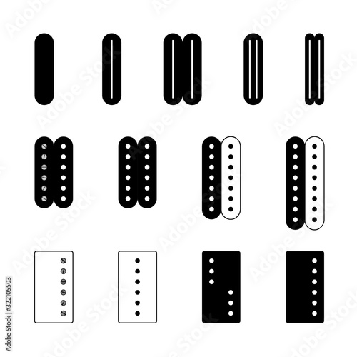 Electric guitar pickups set. Different types of musical equipment parts. Adjustable stroke width.