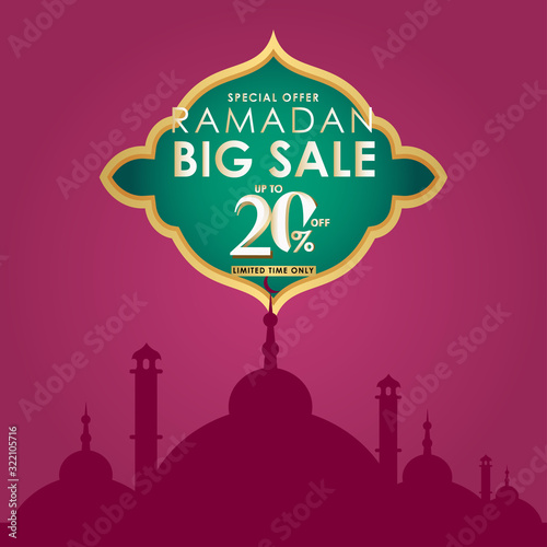 Ramadan Big Sale Special Offer up to 20% off Limited Time Only Vector Template Design Illustration