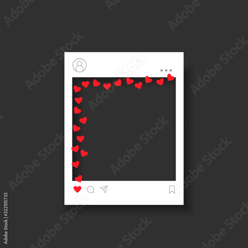 Blank photo frame with red hearts