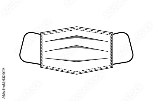 Hygienic mask lined pattern. Black and white  design. Medical mask vector icon.