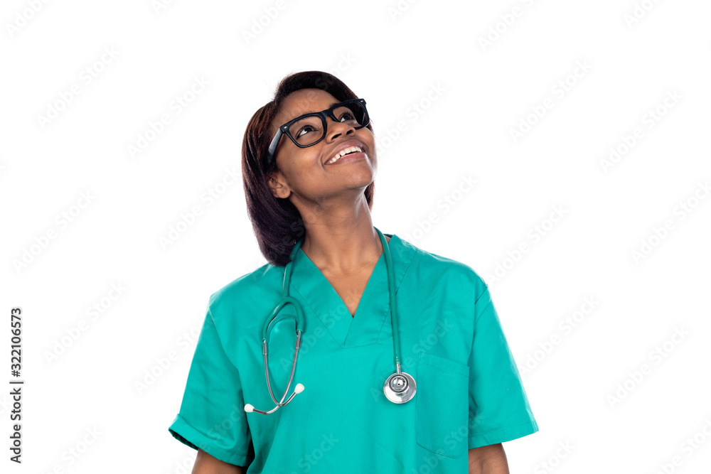 Pensive african doctor with green uniform Pensive african doctor with green uniform