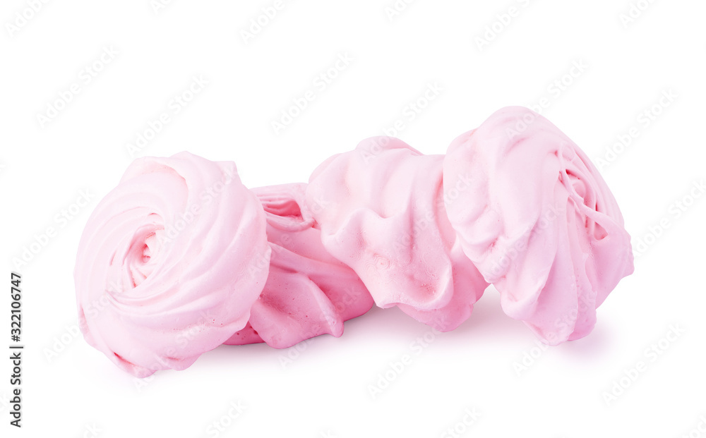 Meringue cookie isolated. Sweet crispy pink twisted meringue on white background. Meringue cookie isolated. Sweet crispy pink twisted meringue on white background.