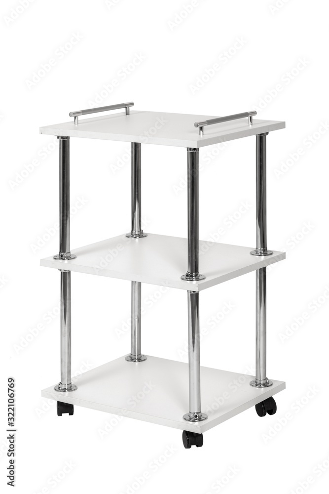 Mobile cart on wheels for cosmetologist on white isolated background. Mobile cart on wheels for cosmetologist on white isolated background.