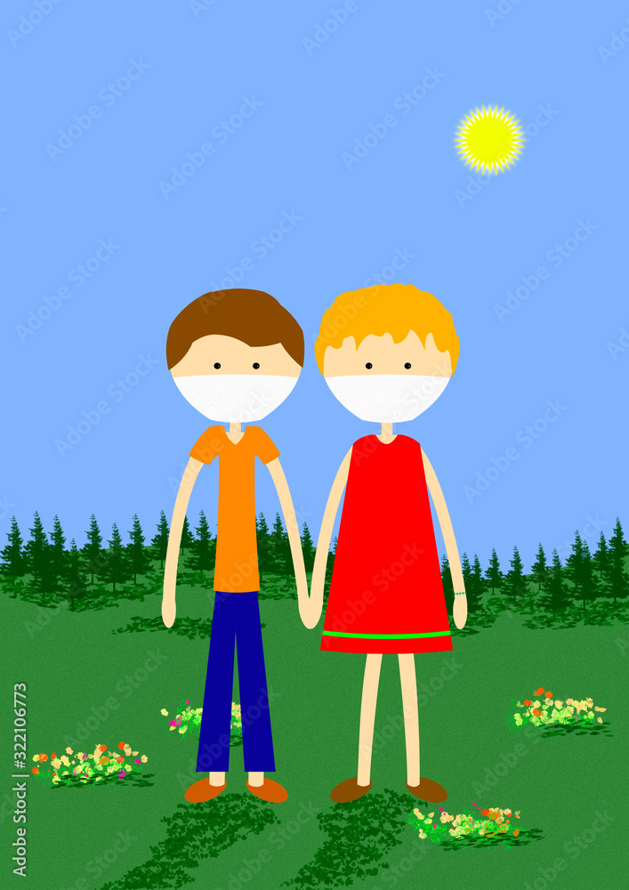Couple avec des masques de protection contre une épidémie Couple avec des masques de protection contre une épidémie