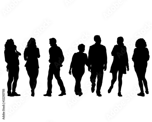 Big crowds people on street. Isolated silhouette on a white background