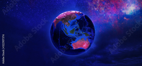 Fototapeta Naklejka Na Ścianę i Meble -  View of Earth from space in neon tone. Elements of this image furnished by NASA