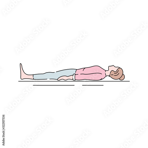 Corpse Pose Savasana color line icon. Asana in hatha yoga and modern yoga as exercise. Pictogram for web page, mobile app, promo. UI UX GUI design element. Editable stroke.