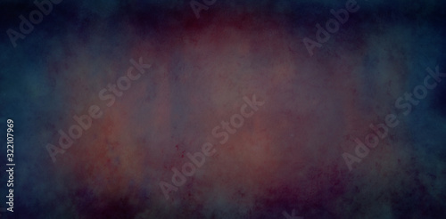 Dark abstract blue red and purple background with old grunge texture and dark cloudy borders in elegant distressed metal or banner illustration