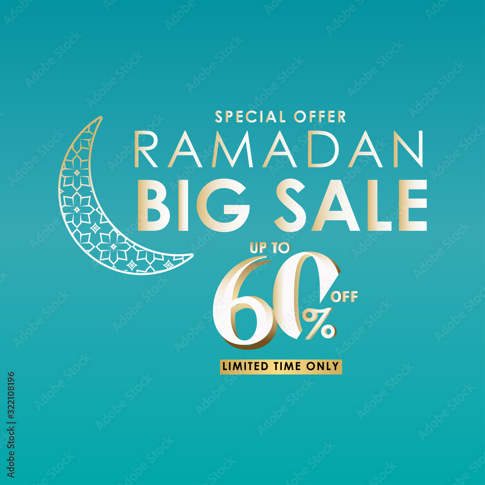 Ramadan Big Sale Special Offer up to 60% off Limited Time Only Vector Template Design Illustration