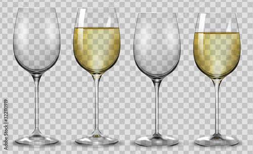 Full and empty white wine glasses. Vector