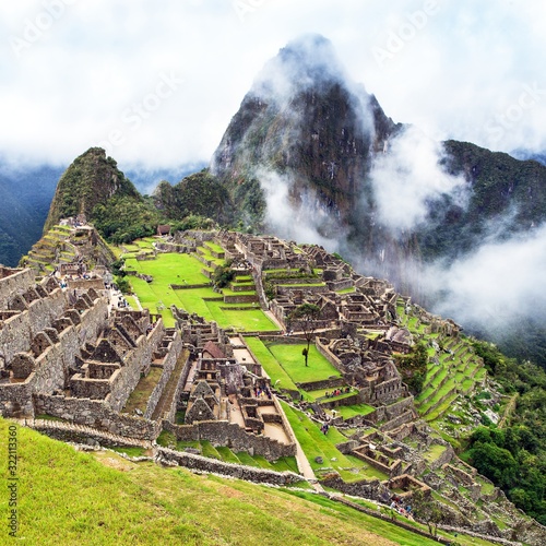 Machu Picchu, panoramic view of peruvian incan town photo