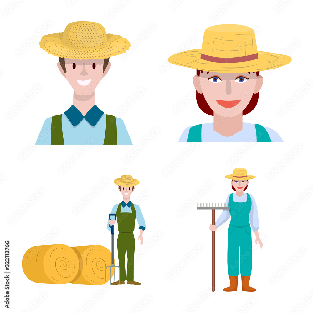 Vector design of farm and arable sign. Set of farm and wheat vector icon for stock.