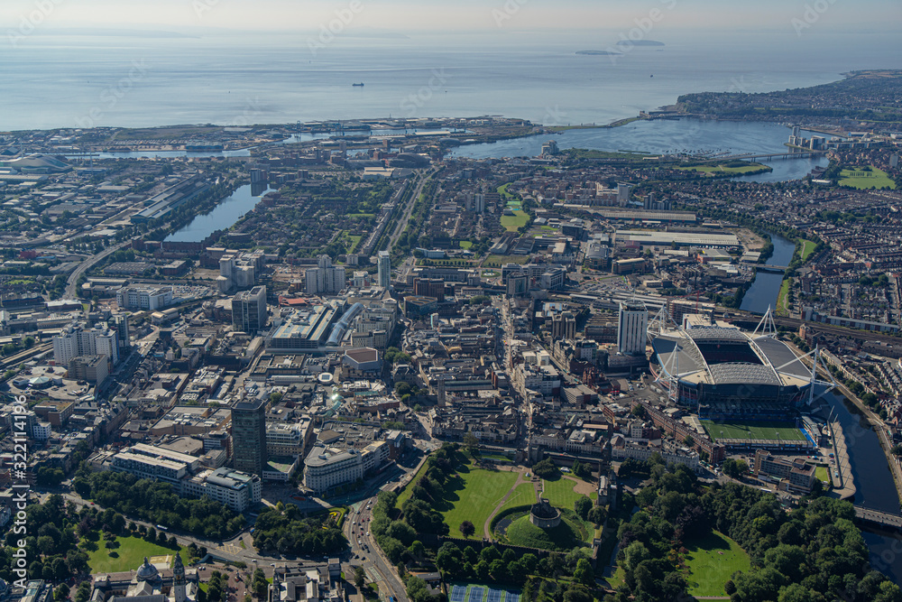 Aerial views of Cardiff City Centre
