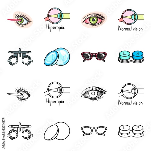 Isolated object of optometry and medicine symbol. Collection of optometry and diagnostic stock symbol for web.