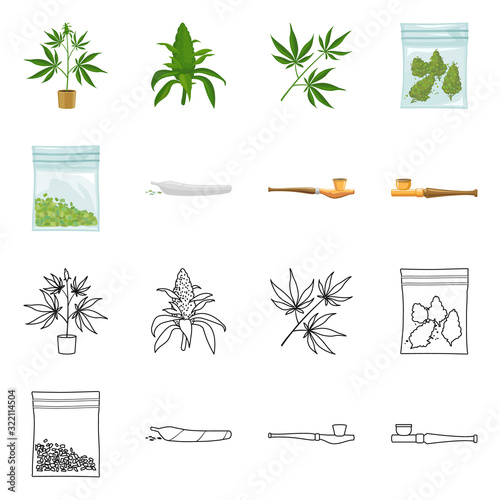 Isolated object of addiction and medical icon. Set of addiction and narcotic stock vector illustration.