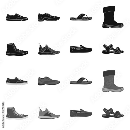 Isolated object of shoe and footwear symbol. Collection of shoe and foot stock vector illustration.