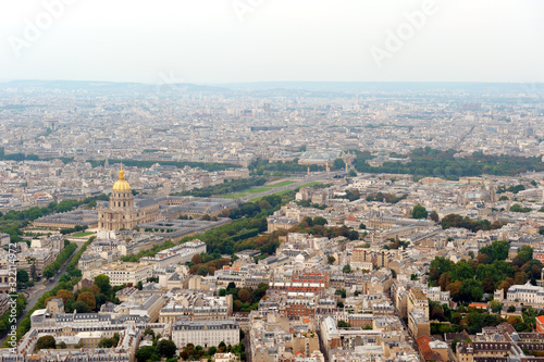 Aerial view of Paris "Rive Gauche" with "Invalides" building on the left.