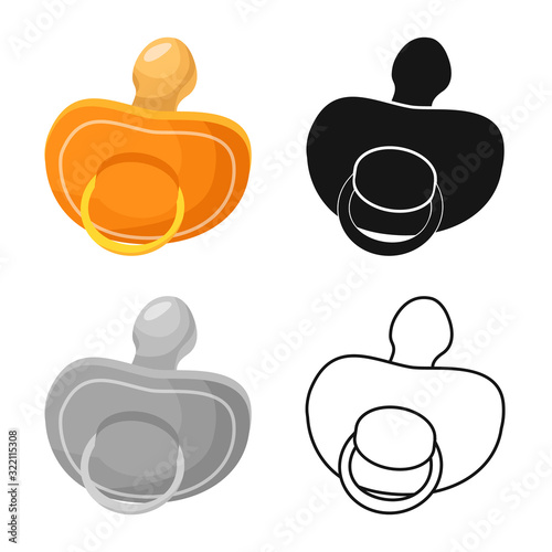 Vector design of nipple and pacifier sign. Web element of nipple and rubber stock vector illustration.