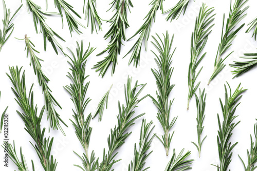 Fototapeta Naklejka Na Ścianę i Meble -  Flat lay composition with rosemary on white background, space for text