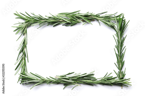 Fototapeta Naklejka Na Ścianę i Meble -  Flat lay composition with rosemary on white background, space for text