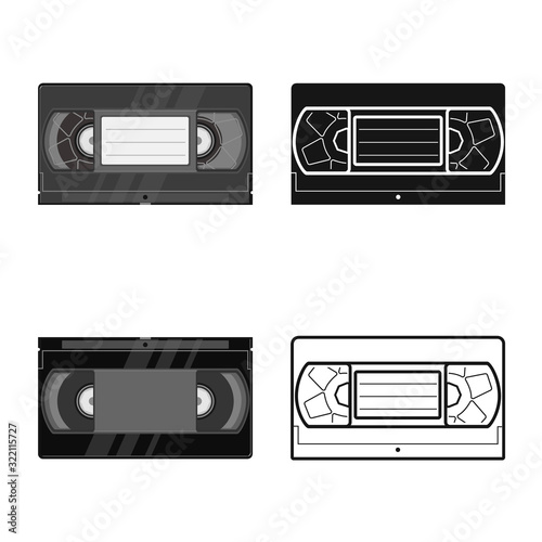 Vector design of videotape and videocassette icon. Web element of videotape and reel stock vector illustration.