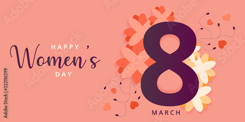 March 8, women's day poster background with flowers - Vector Illustration
