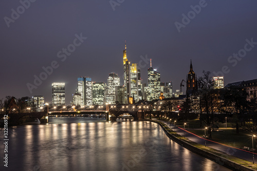Frankfurt Skyline view at night after the storm 
