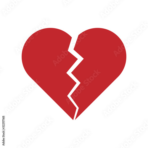 Broken heart icon. Red silhouette. Vector drawing. Isolated object on a white background. Isolate.
