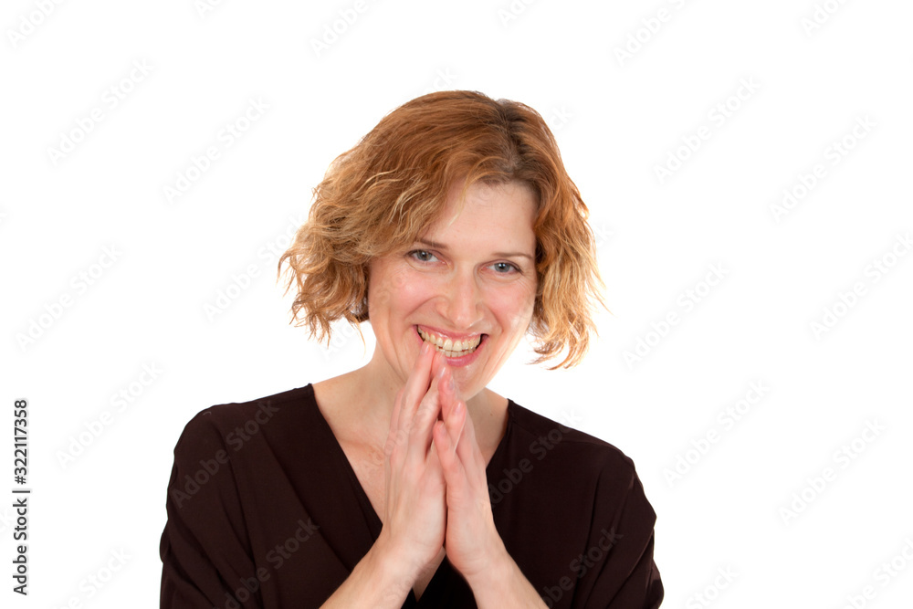 Young woman laughs portrait isolated on white Young woman laughs portrait isolated on white