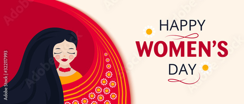 Happy women's day vector graphic with woman clipart.