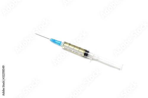 medical injection in a syringe on a white background.
