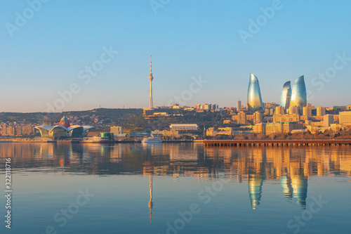 Panoramic cityscape view of Baku in the morning