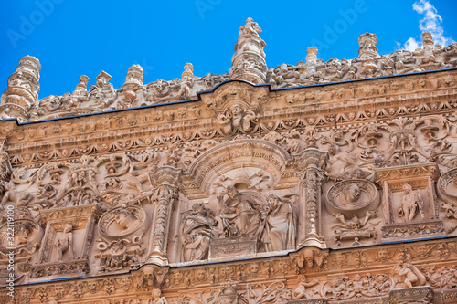 Detail of the beautiful facade of the historical building of the University of Salamanca