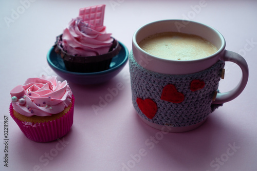 Hot coffee and sweetmeal for Valentine's Day greetings photo