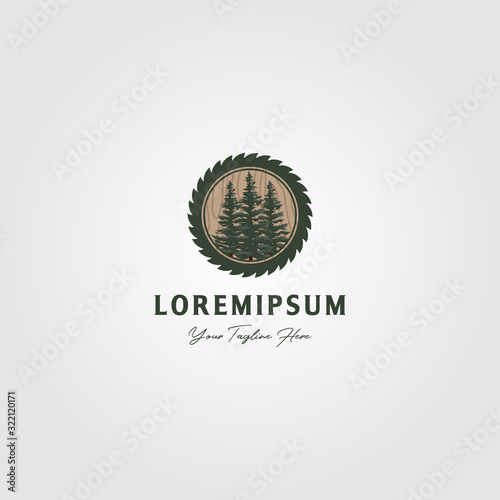 pine tree grinding logo vector vintage illustration design