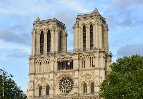 Notre Dame Towers without the Spire known as La Fleche on August 2019. Paris, France.